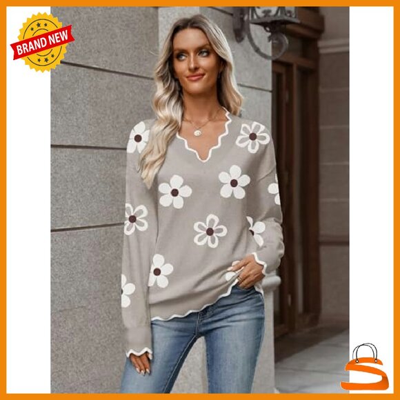 Lightweight Ribbed V-Neck Sweater Long Sleeve Pullover Fall Casual - Picture 6 of 8